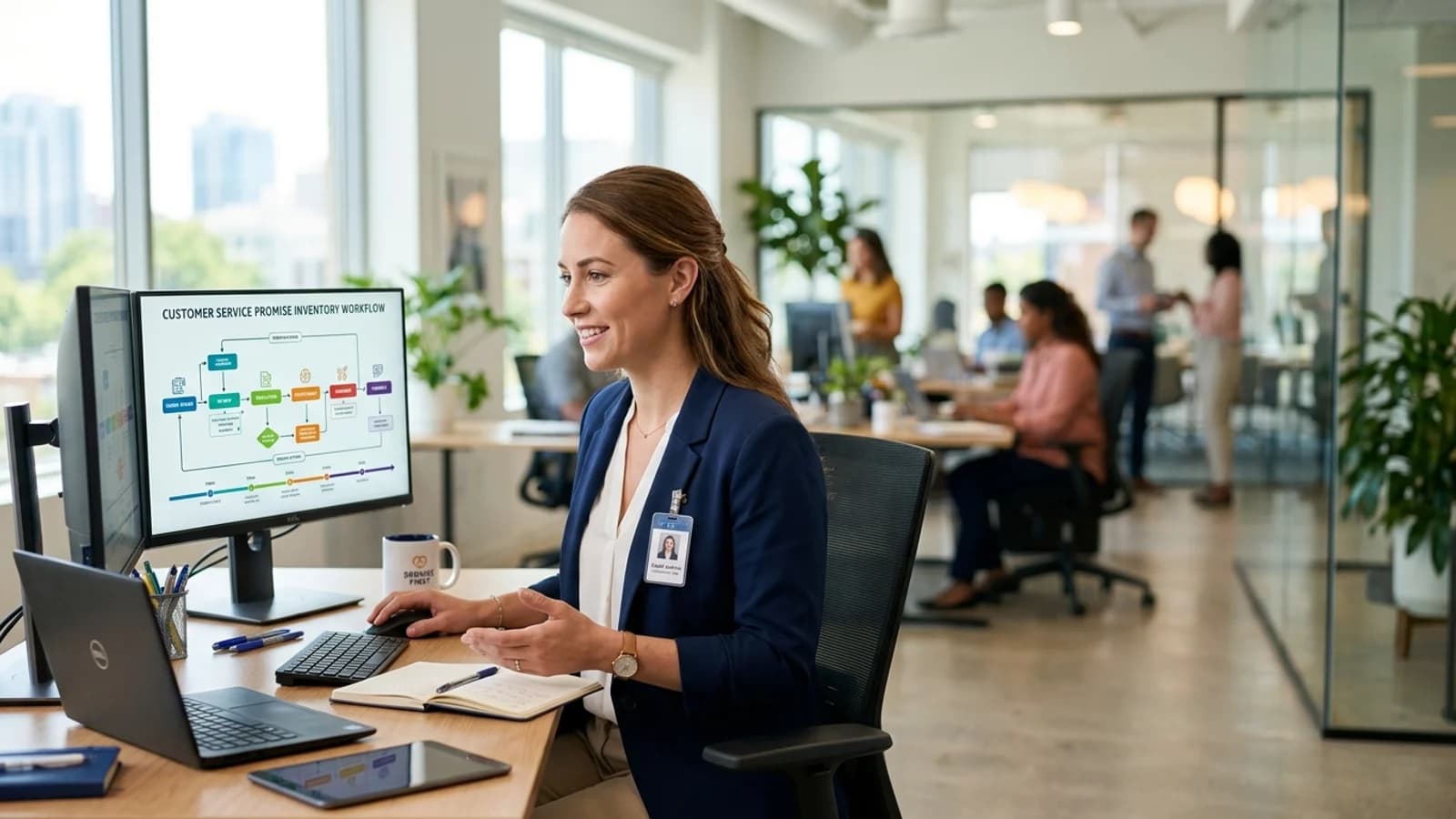 Agent checking the terms of a customer store credit